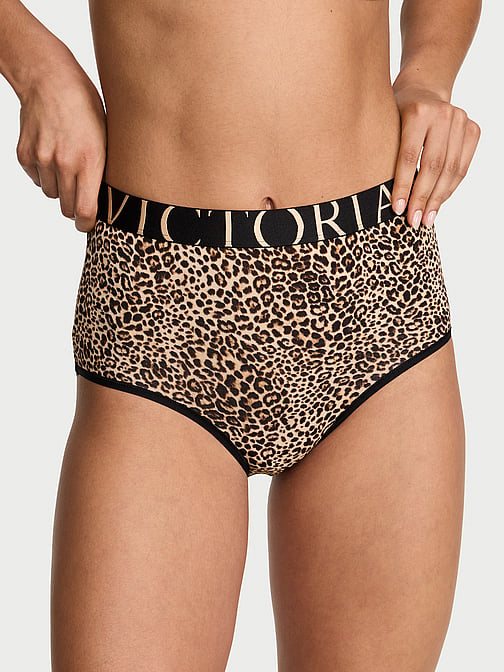 Mutandina Slip Vita Alta L Victoria's Secret, Nero Con Rose, Cotone Morbido