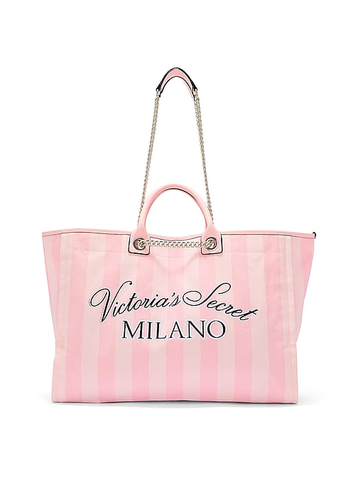 Borsa Tote Victoria's Secret Rosa &ndash; Tela Di Cotone &ndash; Modello Weekender &ndash; Nuova